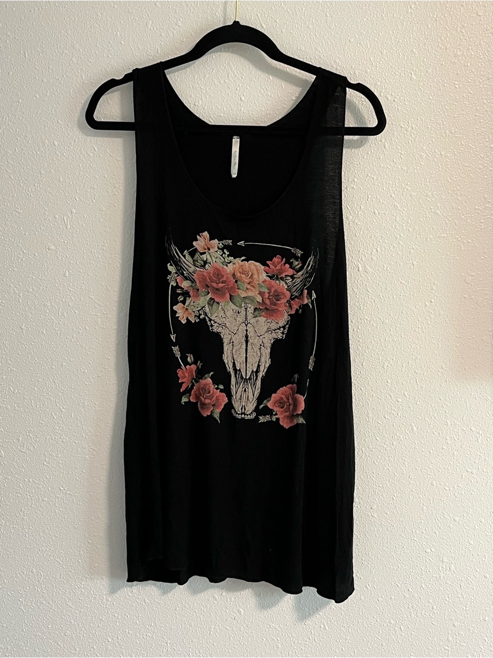Acting Pro Black Tank Top with Floral Skull Graphic Size 3X